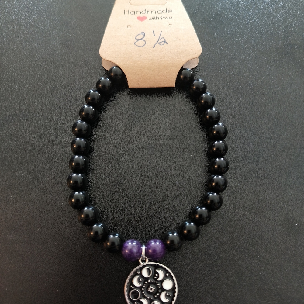 Handmade Black and Purple Beaded Bracelet